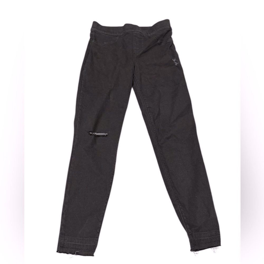 SPANX Womens Distressed Skinny Jeggings Black Cotton Blend Stretch Size Medium